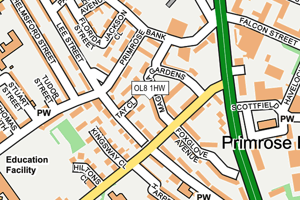 OL8 1HW map - OS OpenMap – Local (Ordnance Survey)