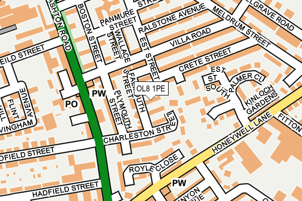 OL8 1PE map - OS OpenMap – Local (Ordnance Survey)