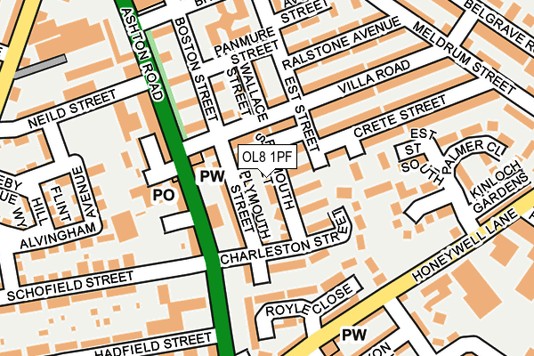 OL8 1PF map - OS OpenMap – Local (Ordnance Survey)