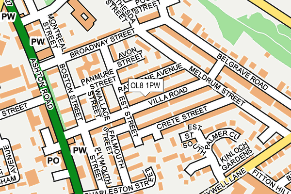 OL8 1PW map - OS OpenMap – Local (Ordnance Survey)