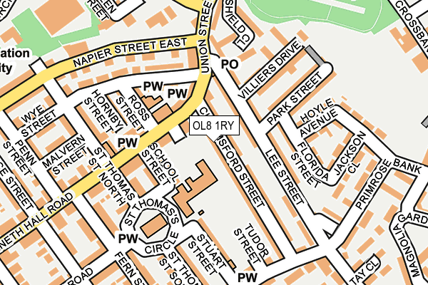 OL8 1RY map - OS OpenMap – Local (Ordnance Survey)