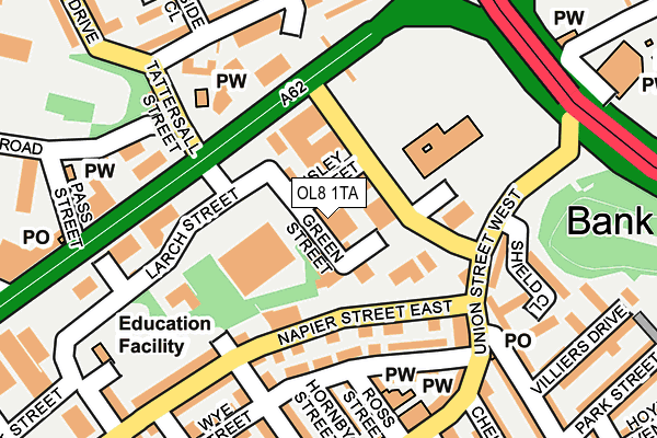 OL8 1TA map - OS OpenMap – Local (Ordnance Survey)