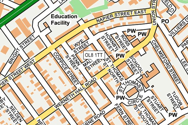 OL8 1TT map - OS OpenMap – Local (Ordnance Survey)