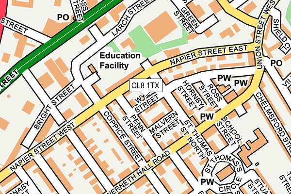 OL8 1TX map - OS OpenMap – Local (Ordnance Survey)