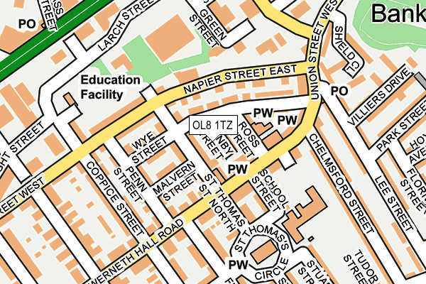 OL8 1TZ map - OS OpenMap – Local (Ordnance Survey)