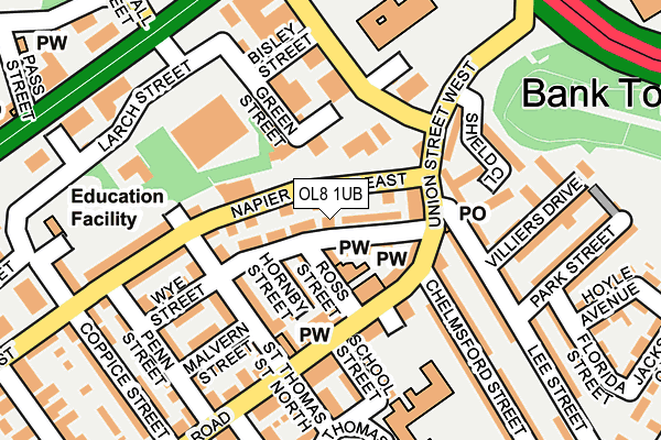 OL8 1UB map - OS OpenMap – Local (Ordnance Survey)