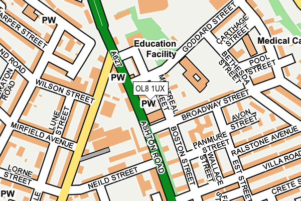 OL8 1UX map - OS OpenMap – Local (Ordnance Survey)