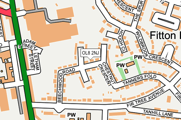 OL8 2NJ map - OS OpenMap – Local (Ordnance Survey)