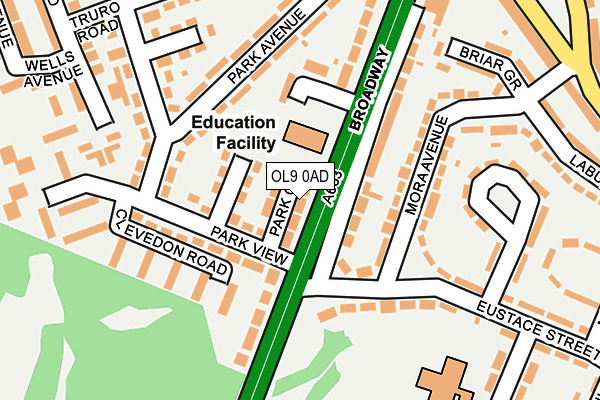 OL9 0AD map - OS OpenMap – Local (Ordnance Survey)