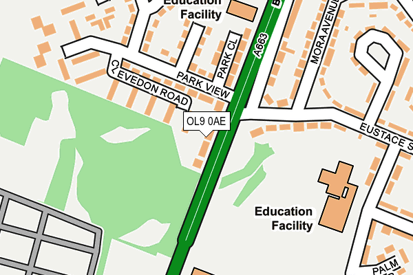 OL9 0AE map - OS OpenMap – Local (Ordnance Survey)