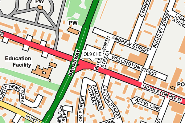 OL9 0HE map - OS OpenMap – Local (Ordnance Survey)