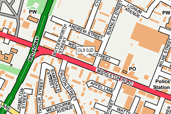 OL9 0JD map - OS OpenMap – Local (Ordnance Survey)