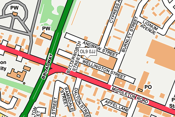 OL9 0JJ map - OS OpenMap – Local (Ordnance Survey)