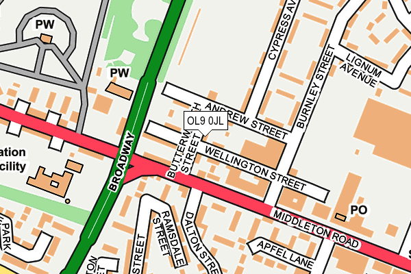 OL9 0JL map - OS OpenMap – Local (Ordnance Survey)