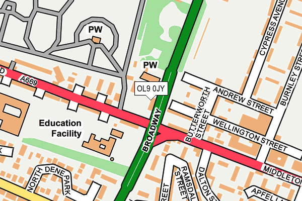 OL9 0JY map - OS OpenMap – Local (Ordnance Survey)