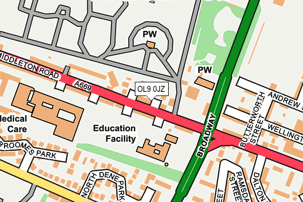 OL9 0JZ map - OS OpenMap – Local (Ordnance Survey)