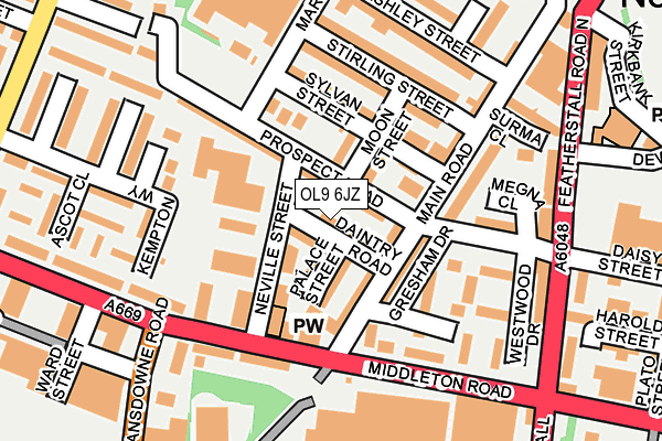 OL9 6JZ map - OS OpenMap – Local (Ordnance Survey)