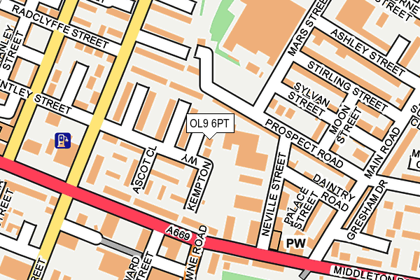 OL9 6PT map - OS OpenMap – Local (Ordnance Survey)