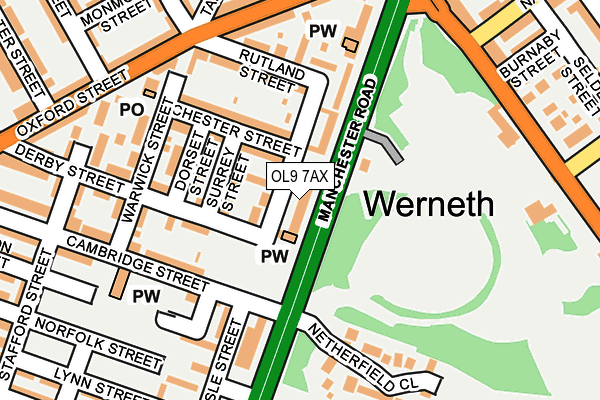 OL9 7AX map - OS OpenMap – Local (Ordnance Survey)