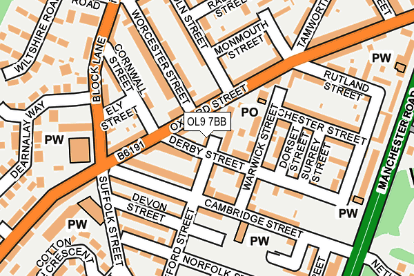 OL9 7BB map - OS OpenMap – Local (Ordnance Survey)