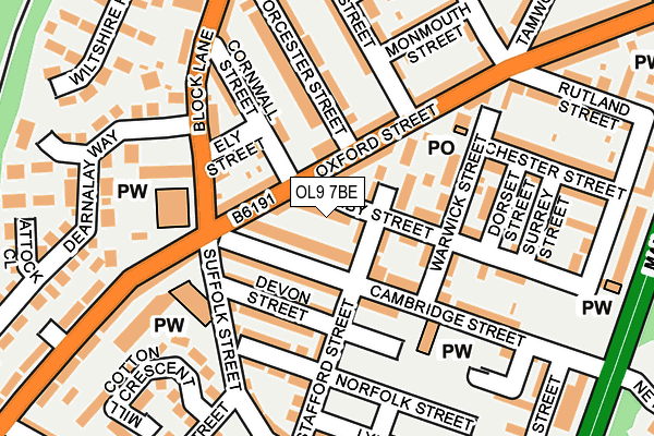 OL9 7BE map - OS OpenMap – Local (Ordnance Survey)