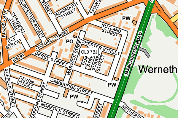 OL9 7BJ map - OS OpenMap – Local (Ordnance Survey)