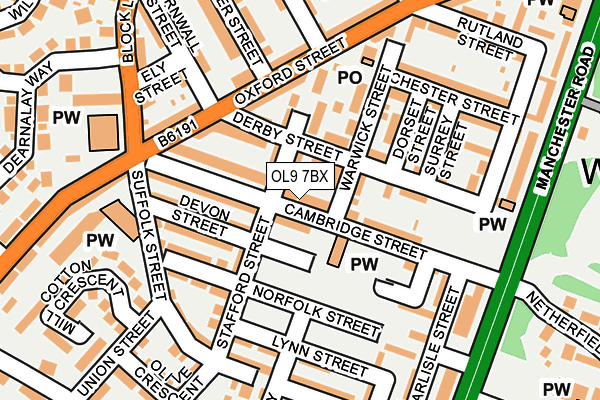 OL9 7BX map - OS OpenMap – Local (Ordnance Survey)