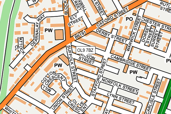 OL9 7BZ map - OS OpenMap – Local (Ordnance Survey)