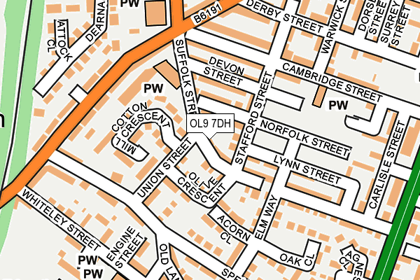 OL9 7DH map - OS OpenMap – Local (Ordnance Survey)