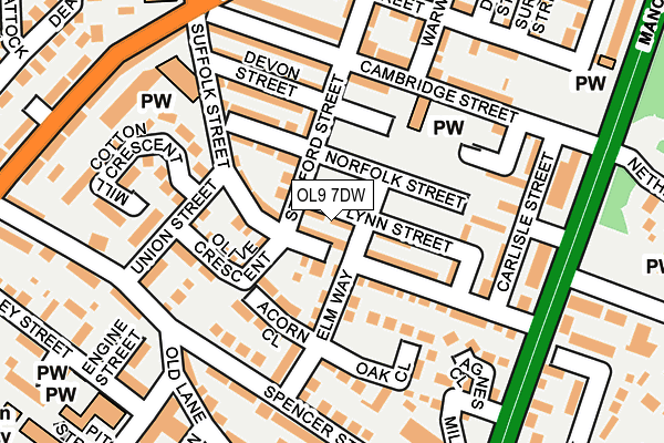 OL9 7DW map - OS OpenMap – Local (Ordnance Survey)