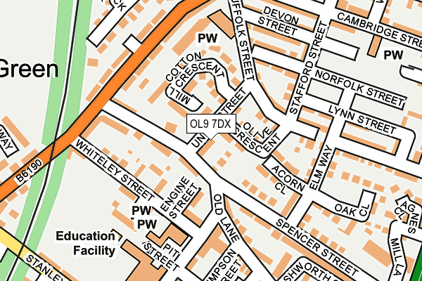 OL9 7DX map - OS OpenMap – Local (Ordnance Survey)