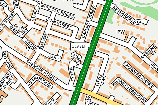 OL9 7EF map - OS OpenMap – Local (Ordnance Survey)