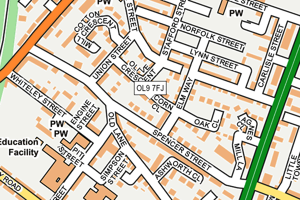 OL9 7FJ map - OS OpenMap – Local (Ordnance Survey)