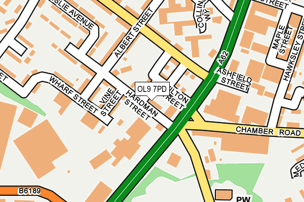 OL9 7PD map - OS OpenMap – Local (Ordnance Survey)