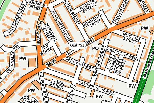 OL9 7SJ map - OS OpenMap – Local (Ordnance Survey)