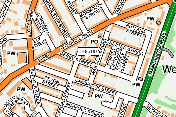 OL9 7UU map - OS OpenMap – Local (Ordnance Survey)