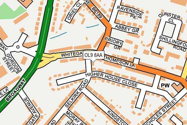 OL9 8AA map - OS OpenMap – Local (Ordnance Survey)