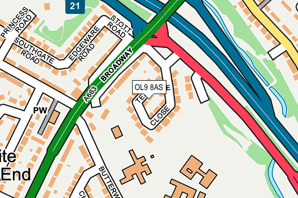 OL9 8AS map - OS OpenMap – Local (Ordnance Survey)