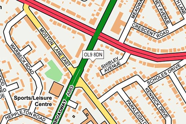 OL9 8DN map - OS OpenMap – Local (Ordnance Survey)