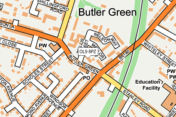 OL9 8PZ map - OS OpenMap – Local (Ordnance Survey)