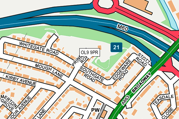 OL9 9PR map - OS OpenMap – Local (Ordnance Survey)