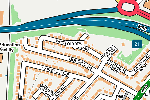 OL9 9PW map - OS OpenMap – Local (Ordnance Survey)