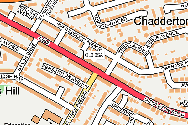 OL9 9SA map - OS OpenMap – Local (Ordnance Survey)