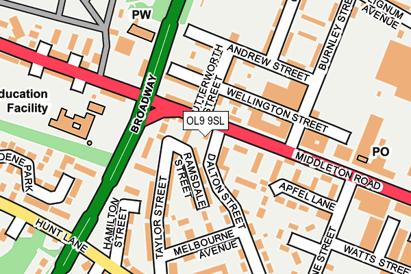 OL9 9SL map - OS OpenMap – Local (Ordnance Survey)