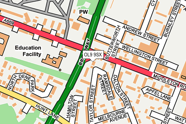 OL9 9SX map - OS OpenMap – Local (Ordnance Survey)