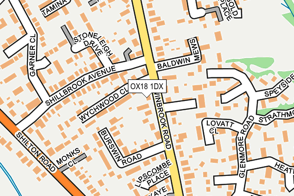 OX18 1DX map - OS OpenMap – Local (Ordnance Survey)