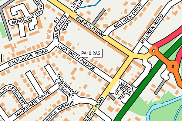 PA10 2AS map - OS OpenMap – Local (Ordnance Survey)