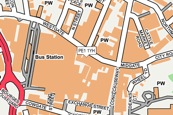 PE1 1YH map - OS OpenMap – Local (Ordnance Survey)