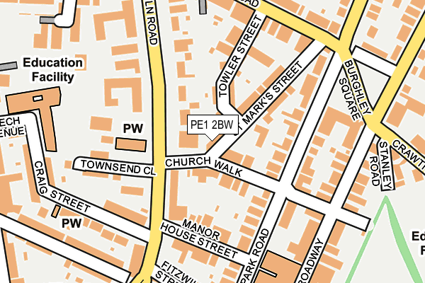 PE1 2BW map - OS OpenMap – Local (Ordnance Survey)