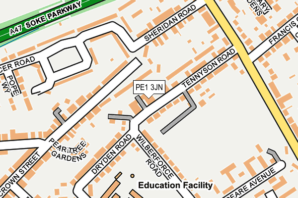 PE1 3JN map - OS OpenMap – Local (Ordnance Survey)